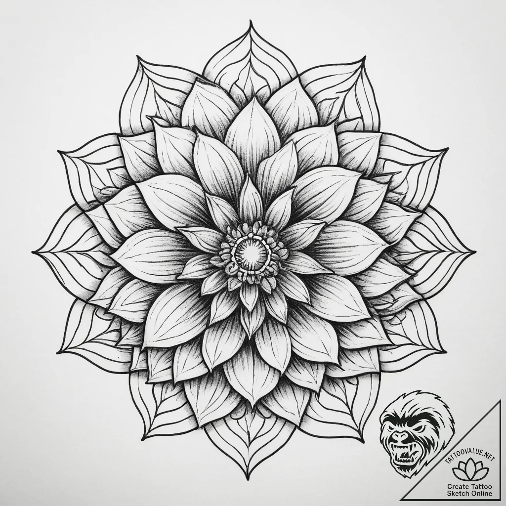 Tattoo sketch dahlia flower, ink illustration... - tattoo sketch (№1760085491_0, 10.10.2025 08:38) — tattoovalue.net