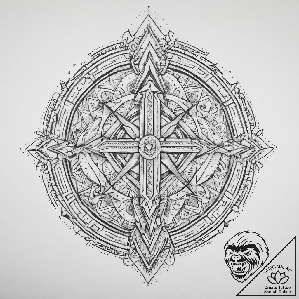 Tattoo sketch thurisaz rune with a thunderbol... - tattoo sketch (№1760085925_0, 10.10.2025 08:45) — tattoovalue.net