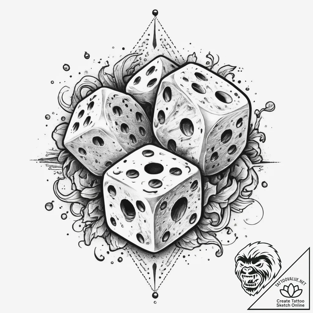 Tattoo sketch dice with blood, concept art fo... - tattoo sketch (№1760086140_0, 10.10.2025 08:49) — tattoovalue.net