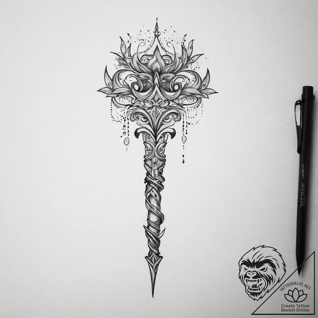 Tattoo sketch scepter, tattoo drawing outline... - tattoo sketch (№1760086357_0, 10.10.2025 08:52) — tattoovalue.net