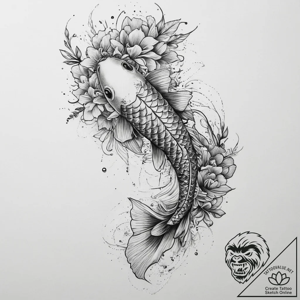 Tattoo sketch koi, tattoo drawing outline, de... - tattoo sketch (№1760087007_0, 10.10.2025 09:03) — tattoovalue.net
