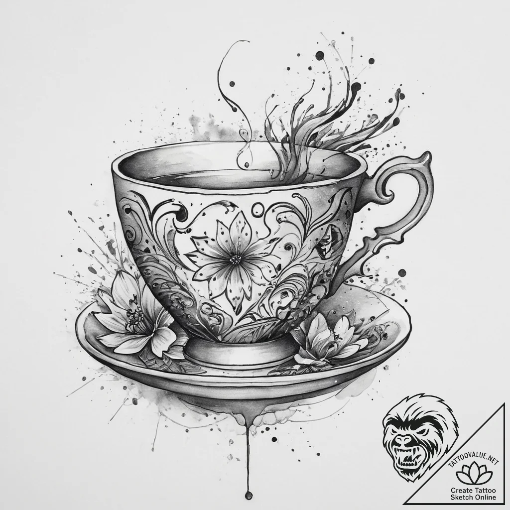 Tattoo sketch teacup tattoo, tattoo line art,... - tattoo sketch (№1760087673_0, 10.10.2025 09:14) — tattoovalue.net