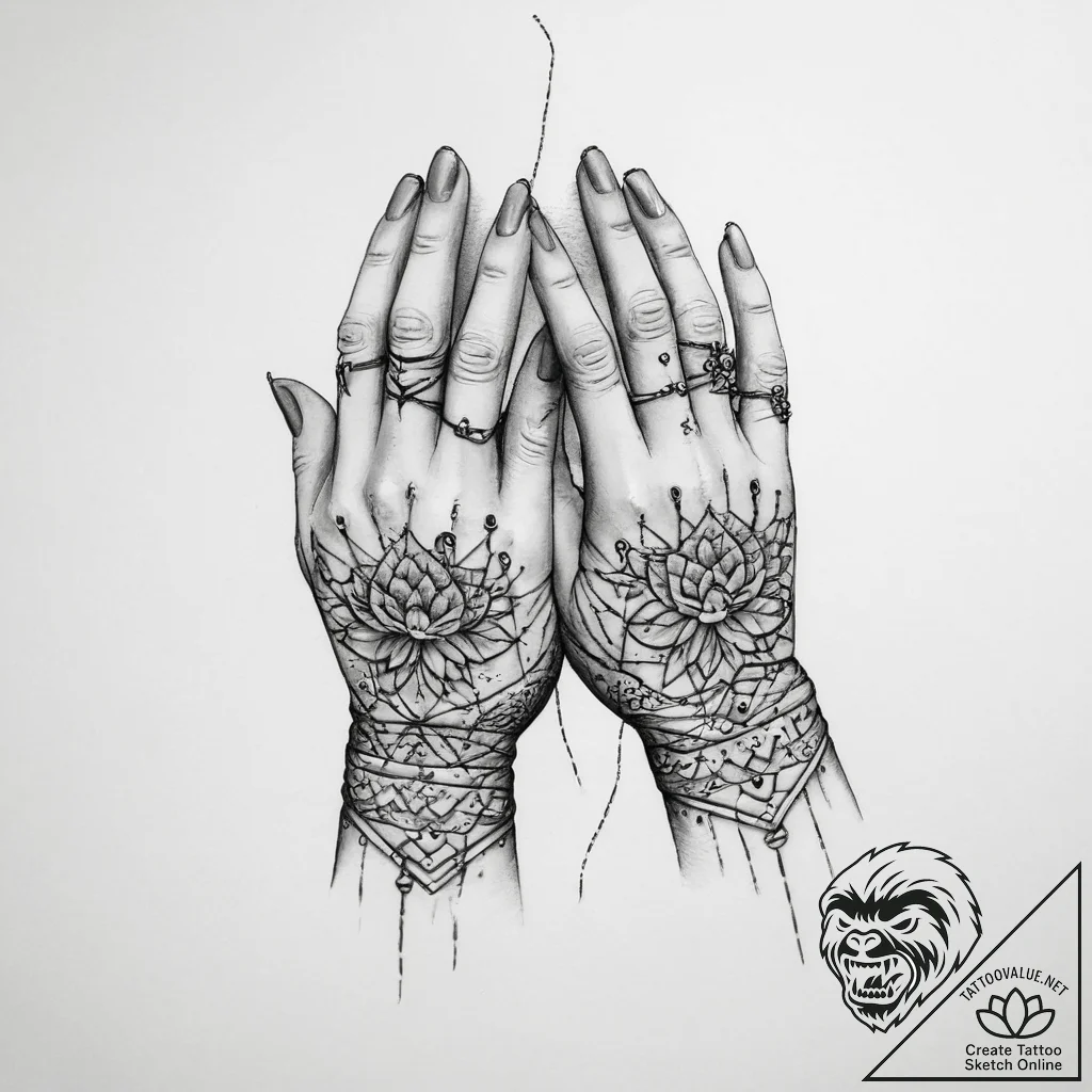 Tattoo sketch hands with a thread - tattoo sketch (№1760088322_0, 10.10.2025 09:25) — tattoovalue.net