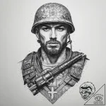 Tattoo sketch soldier with a pen, tattoo sket… – tattoo sketch (№1760090920_0, 10.10.2025 10:08) — tattoovalue.net