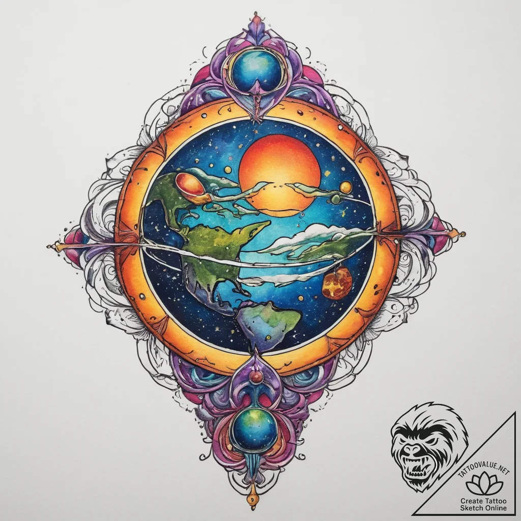 Tattoo sketch cosmic earth, concept art for t... - tattoo sketch (№1760092662_0, 10.10.2025 10:37) — tattoovalue.net