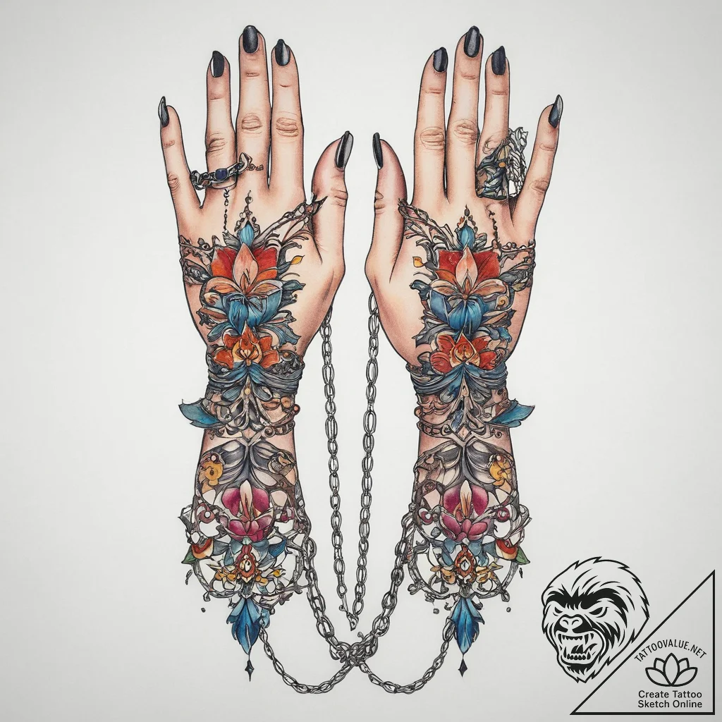 Tattoo sketch hands with a chain, tattoo draw... - tattoo sketch (№1760093747_0, 10.10.2025 10:55) — tattoovalue.net