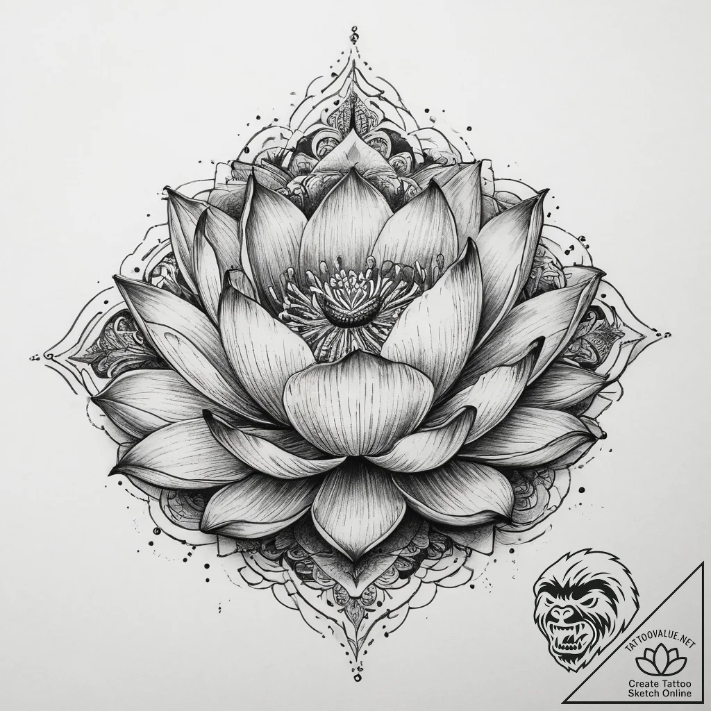 Tattoo sketch lotus, tattoo flash sheet desig... - tattoo sketch (№1760094832_0, 10.10.2025 11:13) — tattoovalue.net