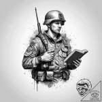 Tattoo sketch soldier with a book, ink illust… – tattoo sketch (№1760095923_0, 10.10.2025 11:32) — tattoovalue.net