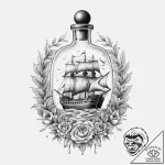 Tattoo sketch a ship in a bottle, tattoo flas… – tattoo sketch (№1760098740_0, 10.10.2025 12:19) — tattoovalue.net