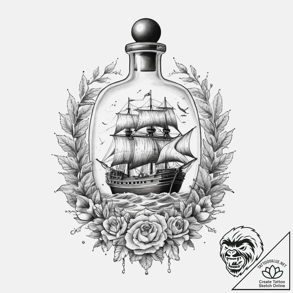Tattoo sketch a ship in a bottle, tattoo flas... - tattoo sketch (№1760098740_0, 10.10.2025 12:19) — tattoovalue.net