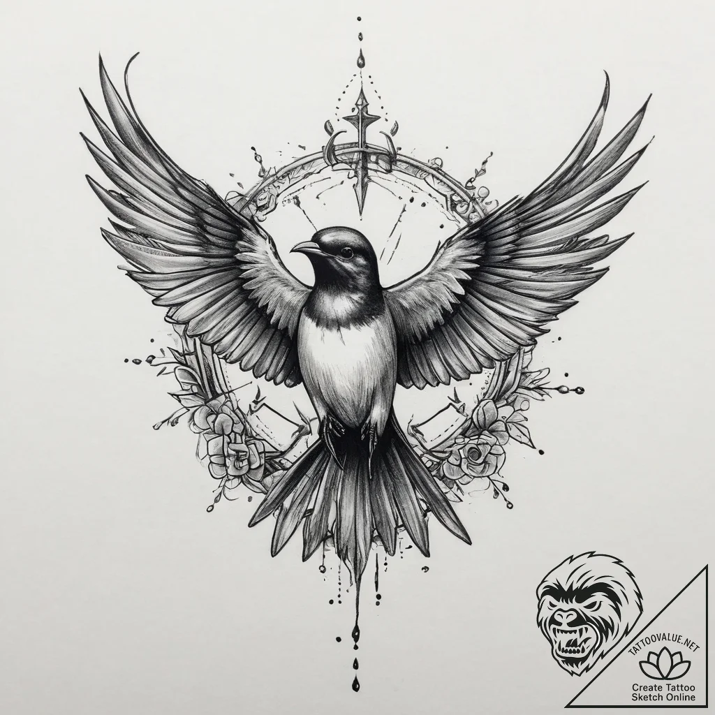 Tattoo sketch swallow, tattoo flash sheet des... - tattoo sketch (№1760099612_0, 10.10.2025 12:33) — tattoovalue.net