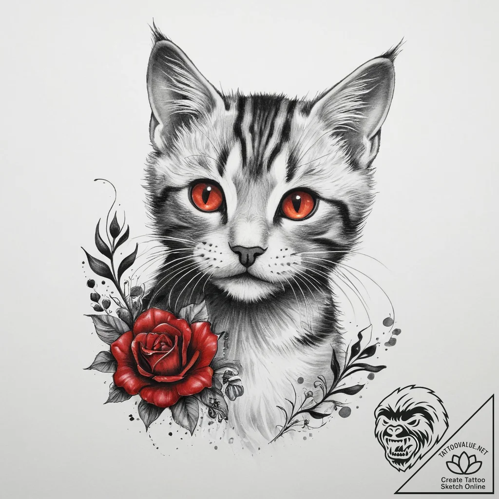 Tattoo sketch playful kitten tattoo, concept... - tattoo sketch (№1760100043_0, 10.10.2025 12:40) — tattoovalue.net