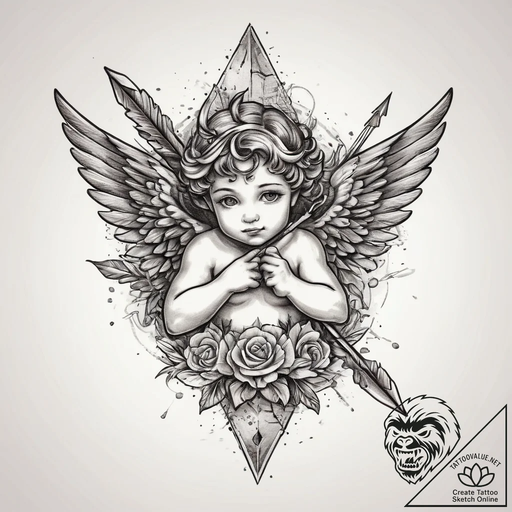 Tattoo sketch cherub arrow, tattoo line art,... - tattoo sketch (№1760101345_0, 10.10.2025 13:02) — tattoovalue.net