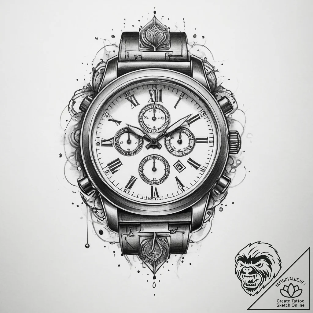 Tattoo sketch часы - tattoo sketch (№1760102014_0, 10.10.2025 13:13) — tattoovalue.net