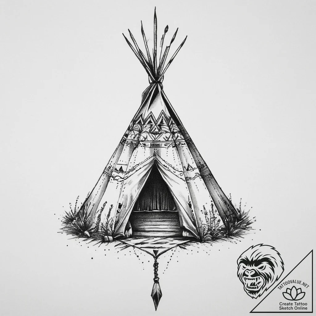 Tattoo sketch native american tepee, tattoo l... - tattoo sketch (№1760102881_0, 10.10.2025 13:28) — tattoovalue.net