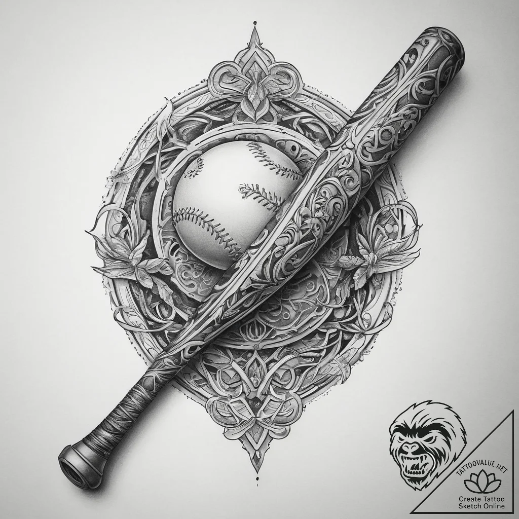 Tattoo sketch baseball baseball and bat, tatt... - tattoo sketch (№1760103325_0, 10.10.2025 13:35) — tattoovalue.net