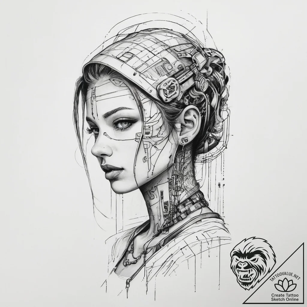 Tattoo sketch cyberpunk data lines, tattoo dr... - tattoo sketch (№1760104189_0, 10.10.2025 13:49) — tattoovalue.net