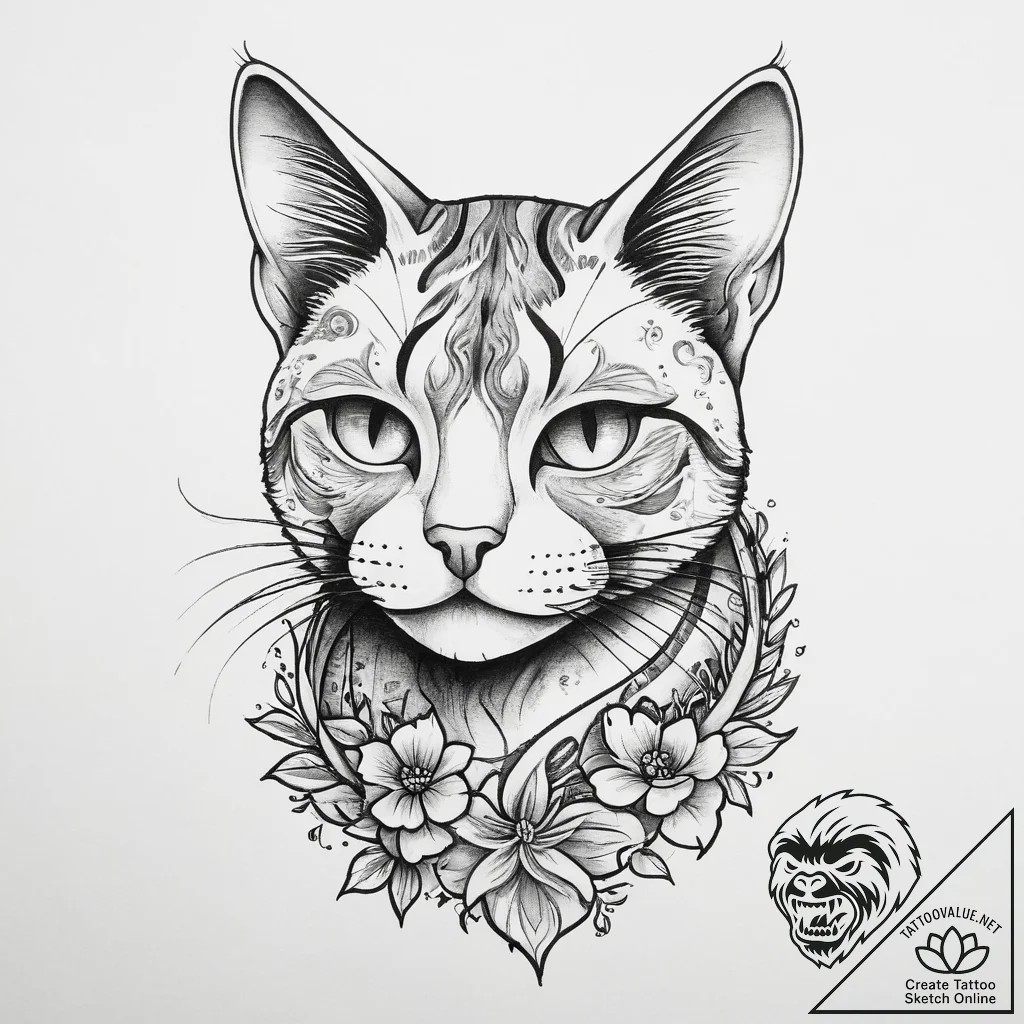 Tattoo sketch cat on shoulder, artistic tatto... - tattoo sketch (№1760106997_0, 10.10.2025 14:36) — tattoovalue.net