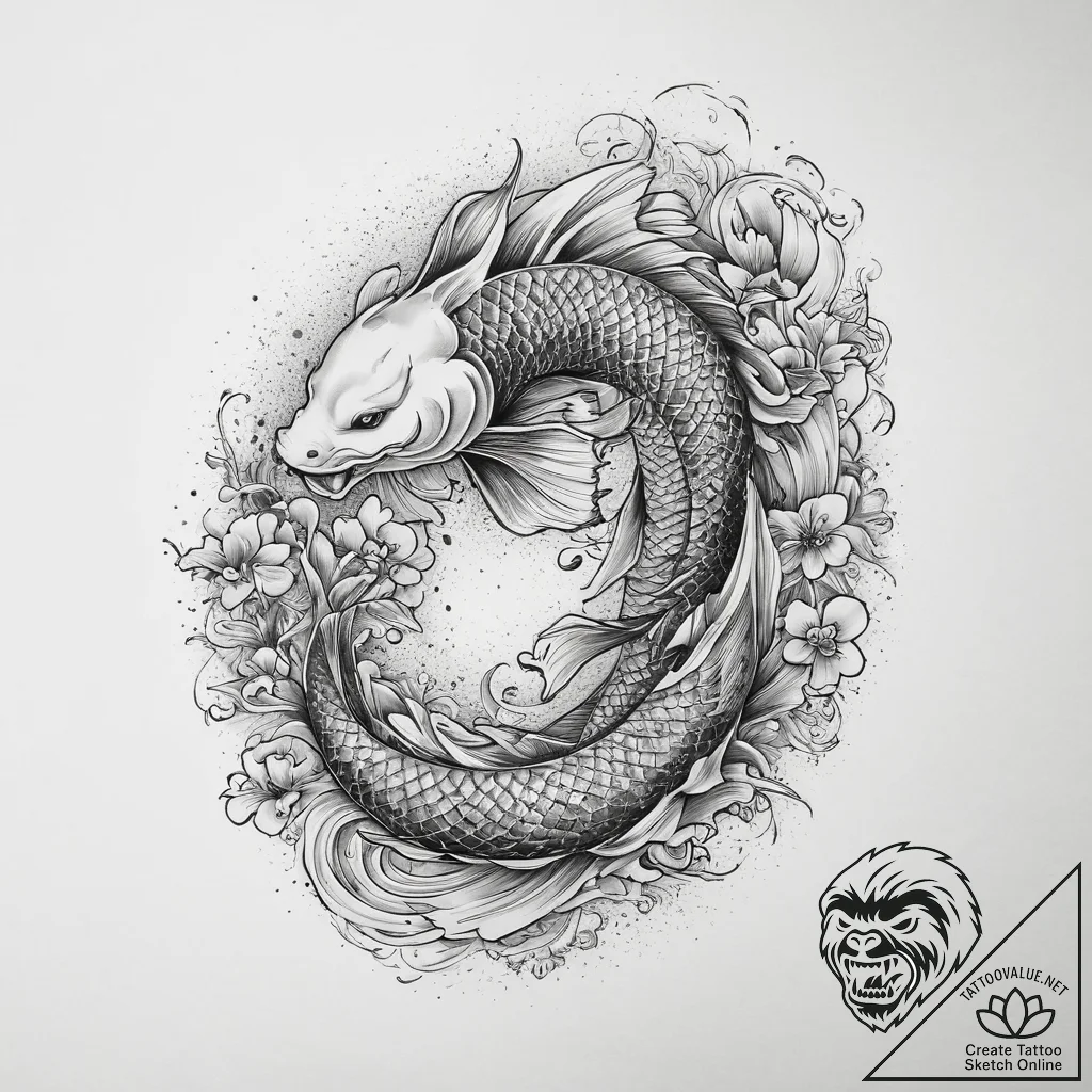 Tattoo sketch koi fish, artistic tattoo sketc... - tattoo sketch (№1760107655_0, 10.10.2025 14:47) — tattoovalue.net