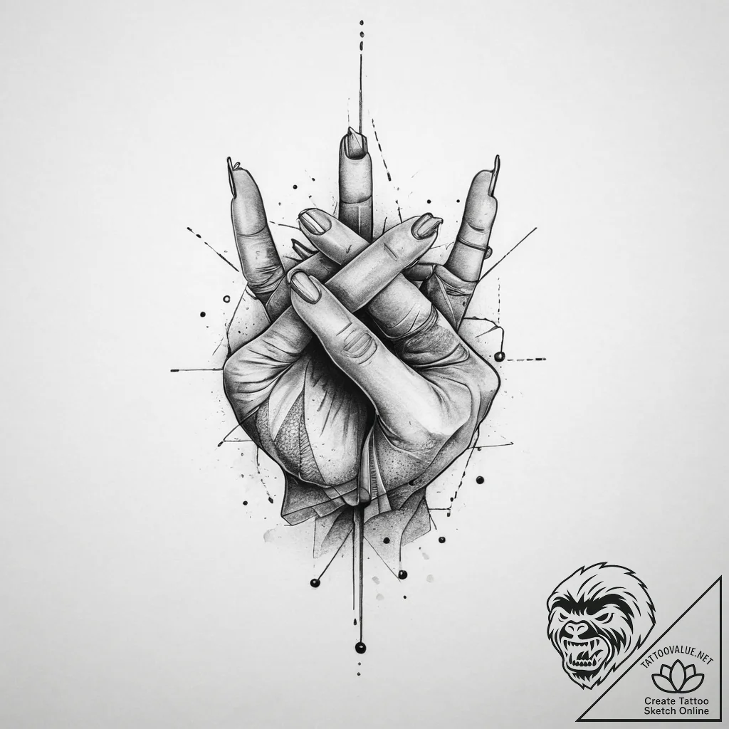 Tattoo sketch hands with a knot, ink illustra... - tattoo sketch (№1760108957_0, 10.10.2025 15:09) — tattoovalue.net