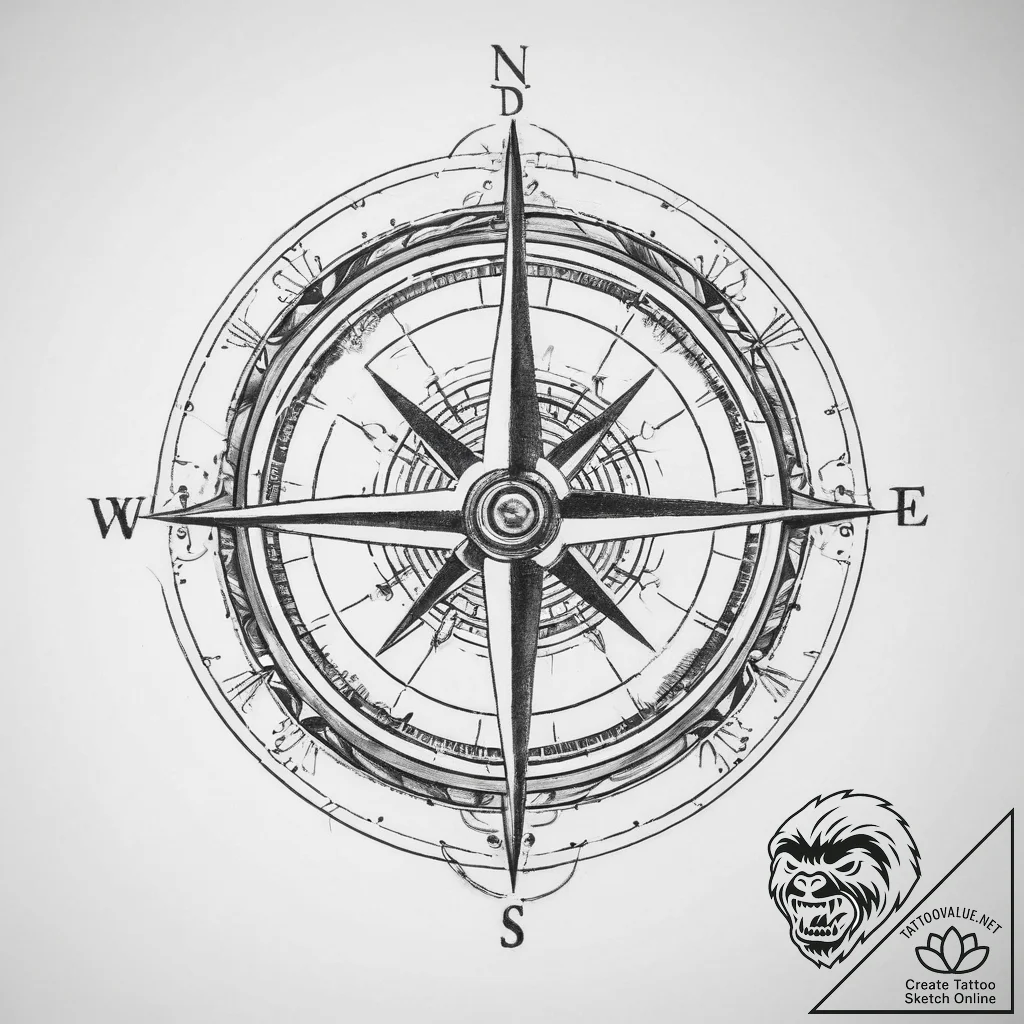 Tattoo sketch compass - tattoo sketch (№1760110039_0, 10.10.2025 15:27) — tattoovalue.net