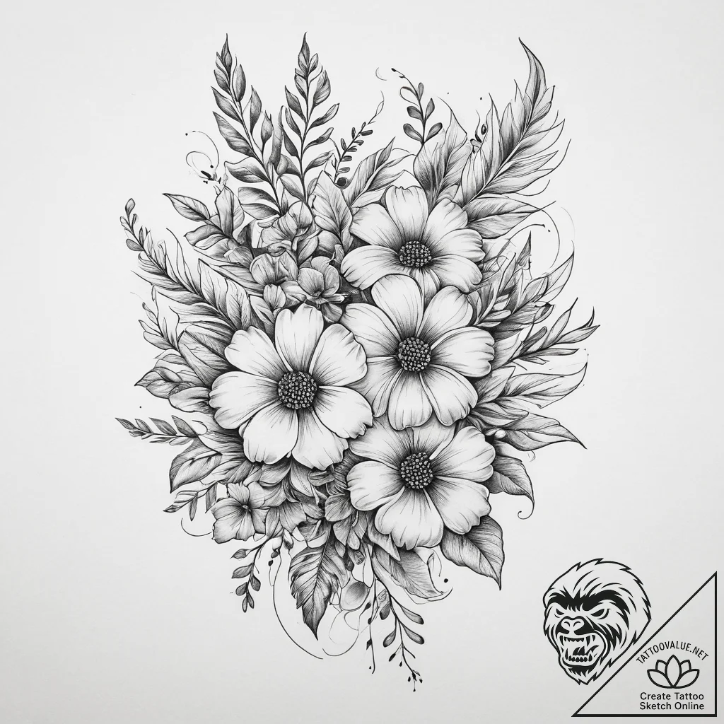 Tattoo sketch floral bouquet, tattoo drawing... - tattoo sketch (№1760111336_0, 10.10.2025 15:48) — tattoovalue.net