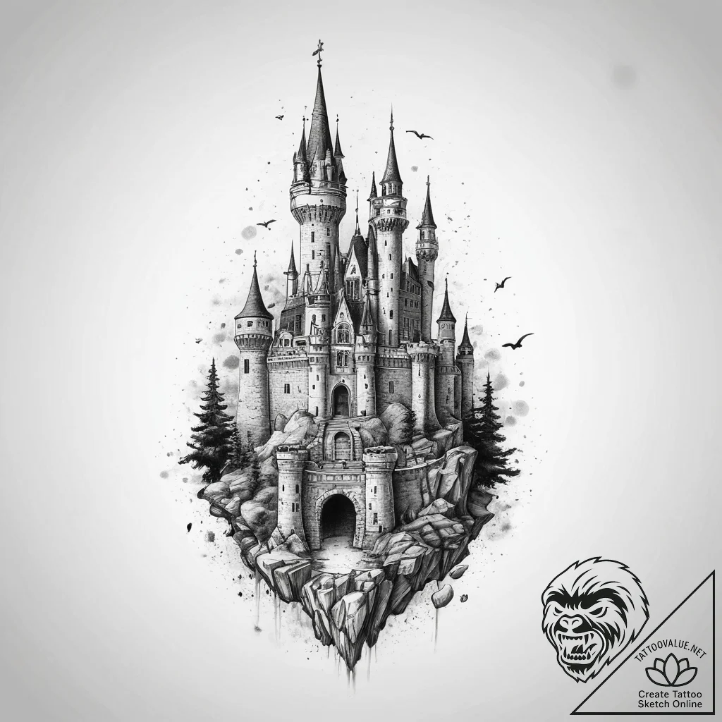 Tattoo sketch wizard in a castle, tattoo sket... - tattoo sketch (№1760112209_0, 10.10.2025 16:03) — tattoovalue.net