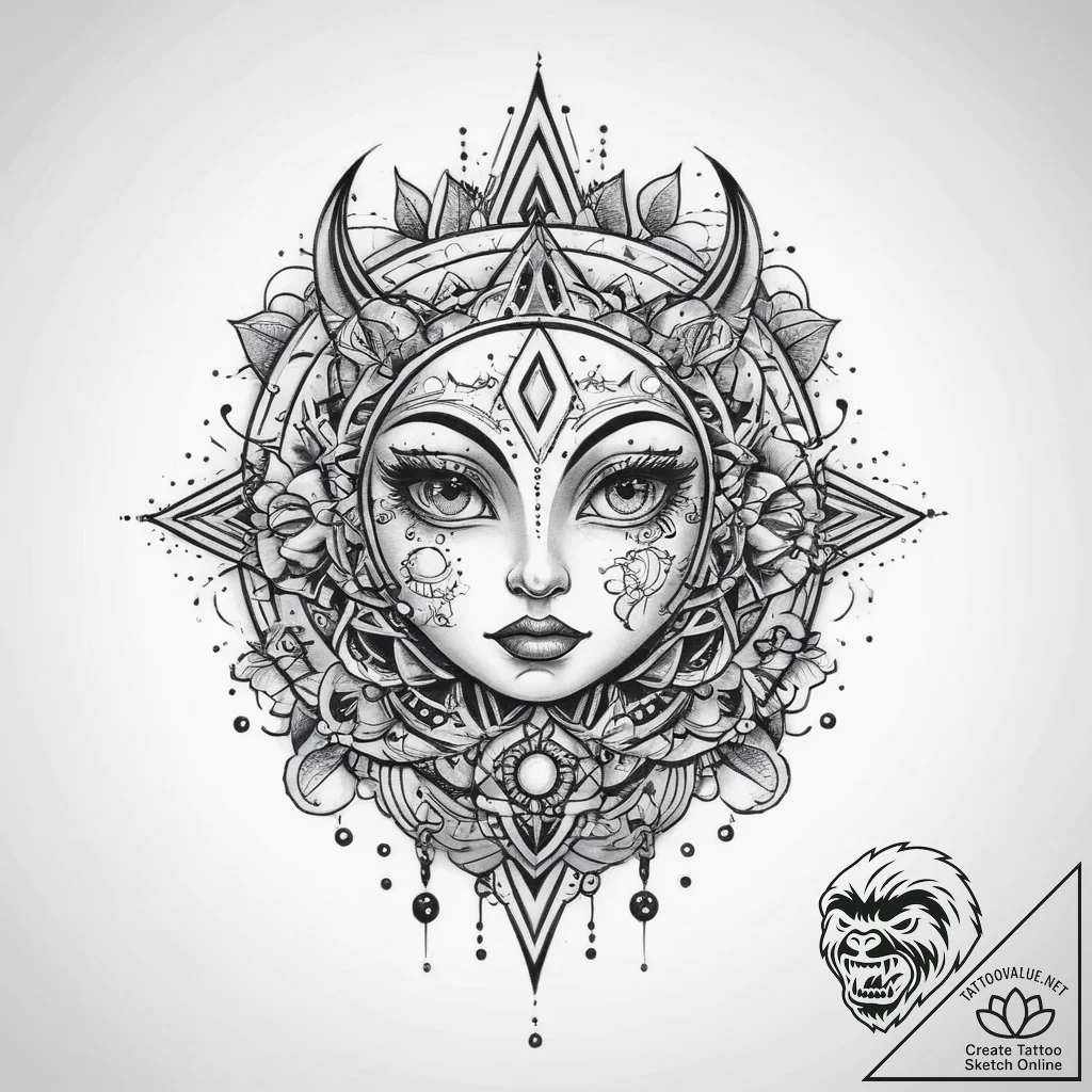 Tattoo sketch cosmic character, ink illustrat... - tattoo sketch (№1760114823_0, 10.10.2025 16:47) — tattoovalue.net