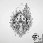 Tattoo sketch cottagecore cottage in a field,… – tattoo sketch (№1760115479_0, 10.10.2025 16:57) — tattoovalue.net