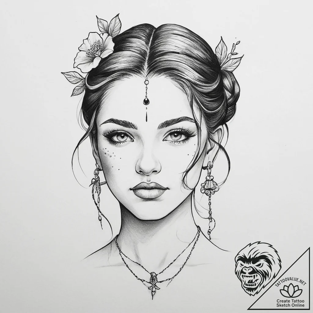 Tattoo sketch neo-traditional портрет девушки... - tattoo sketch (№1760115697_0, 10.10.2025 17:01) — tattoovalue.net