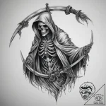 Tattoo sketch grim reaper scythe, ink illustr… – tattoo sketch (№1760119188_0, 10.10.2025 17:59) — tattoovalue.net