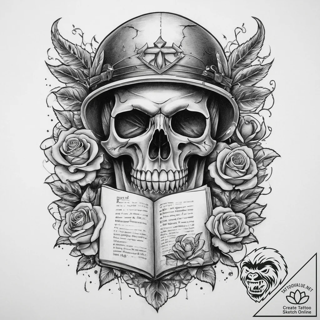 Tattoo sketch soldier with a book, artistic t... - tattoo sketch (№1760119621_0, 10.10.2025 18:07) — tattoovalue.net