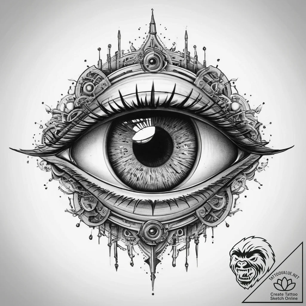 Tattoo sketch bio-mechanical механический гла... - tattoo sketch (№1760120719_0, 10.10.2025 18:25) — tattoovalue.net