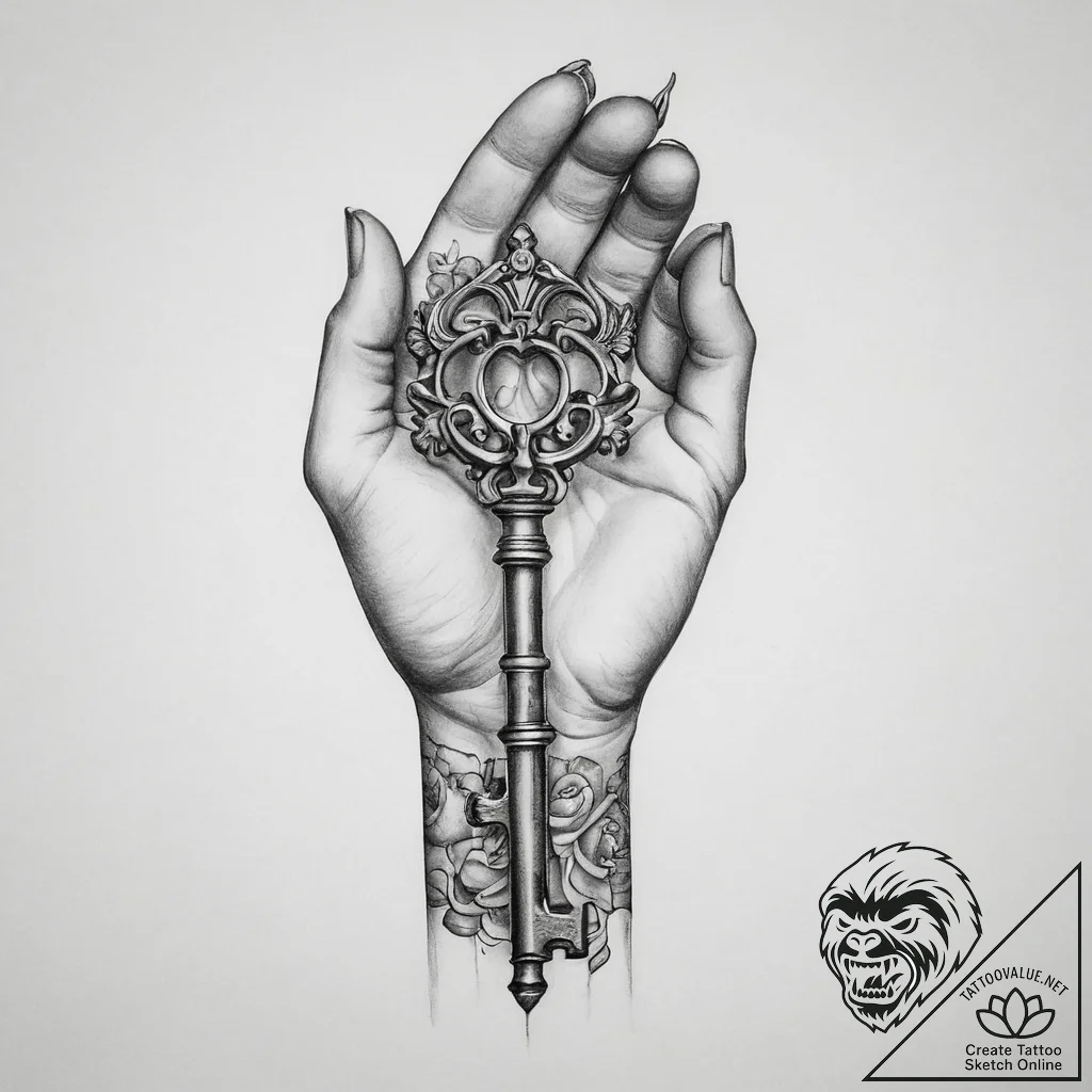 Tattoo sketch hands with a key - tattoo sketch (№1760122251_0, 10.10.2025 18:50) — tattoovalue.net