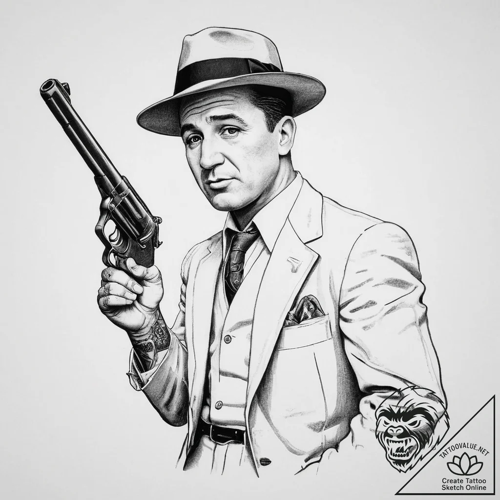 Tattoo sketch mickey cohen with a gun, ink il... - tattoo sketch (№1760122468_0, 10.10.2025 18:54) — tattoovalue.net