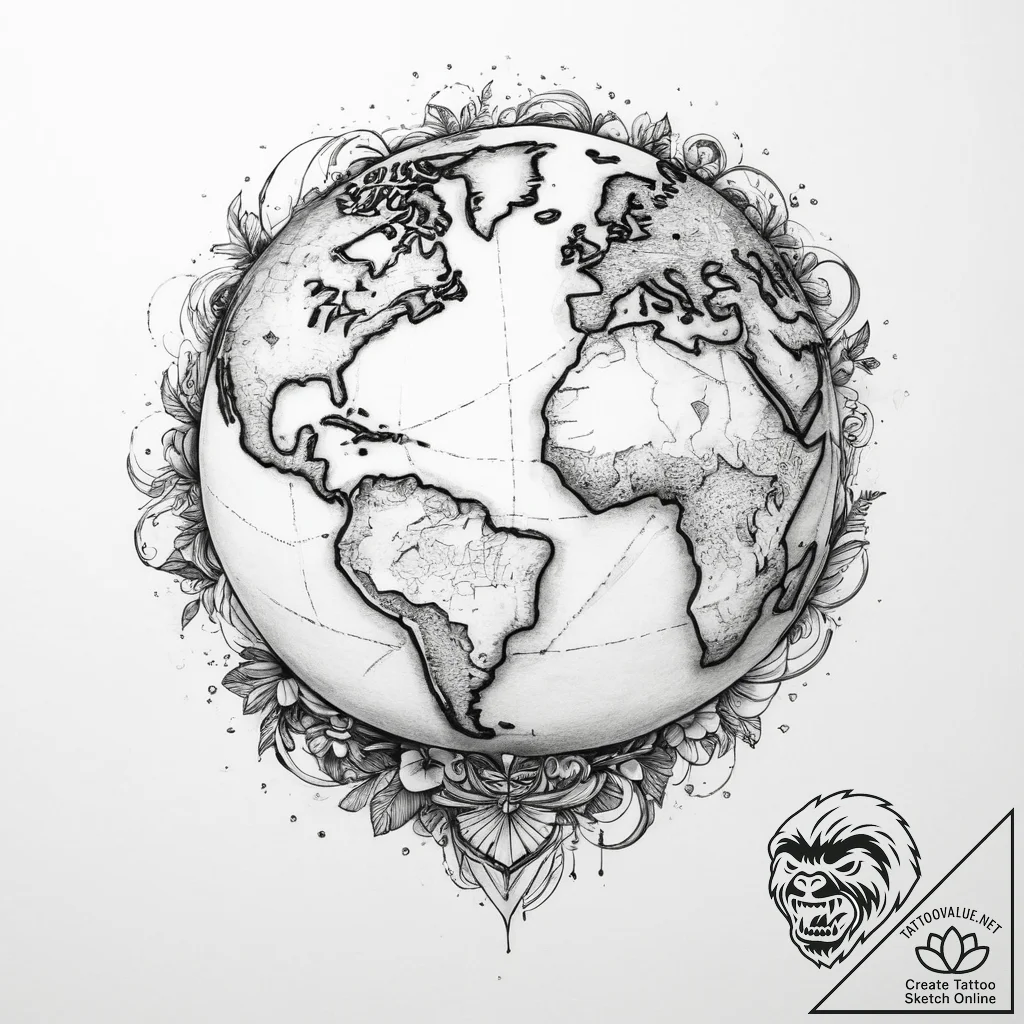 Tattoo sketch earth - tattoo sketch (№1760123144_0, 10.10.2025 19:05) — tattoovalue.net