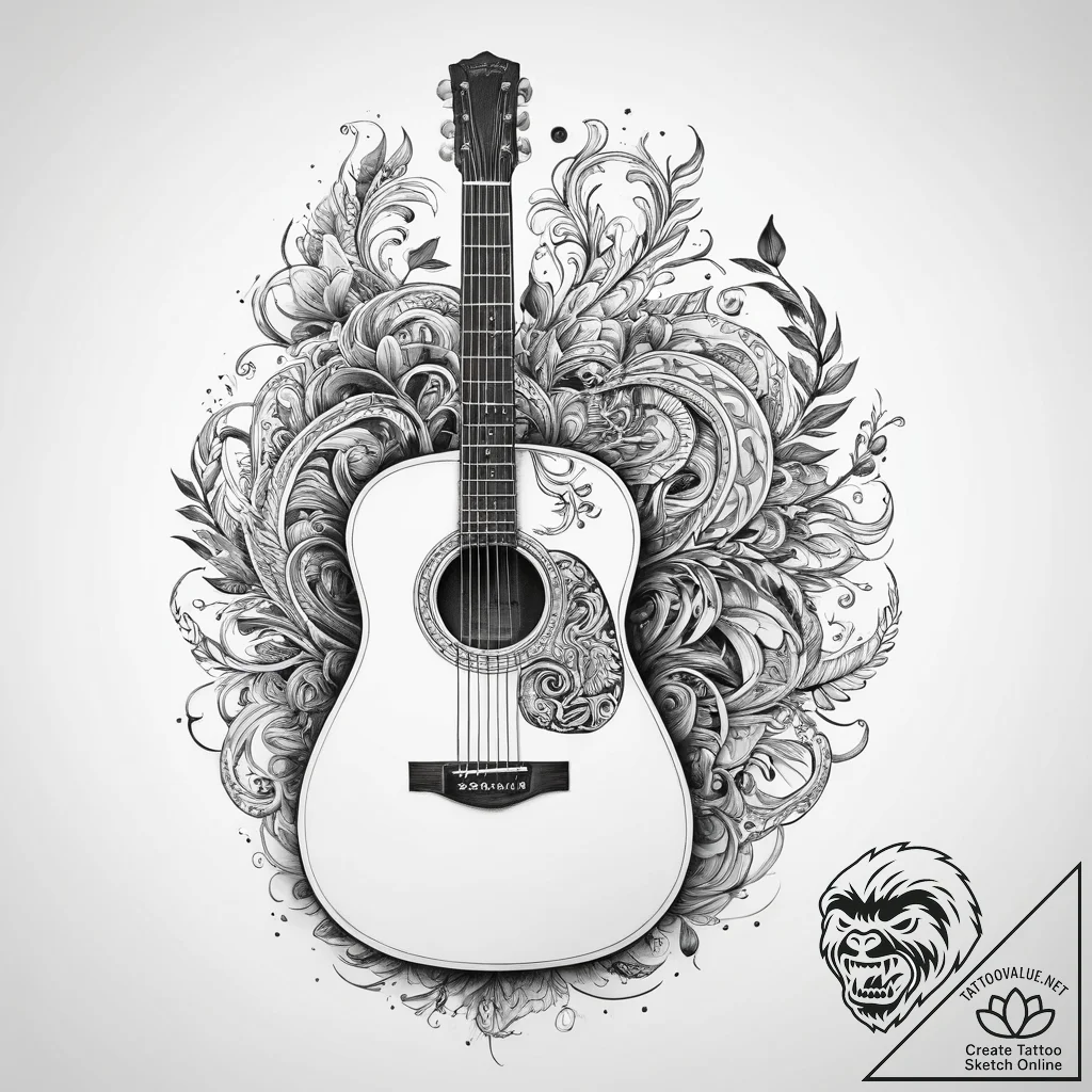 Tattoo sketch folk acoustic guitar - tattoo sketch (№1760125335_0, 10.10.2025 19:42) — tattoovalue.net