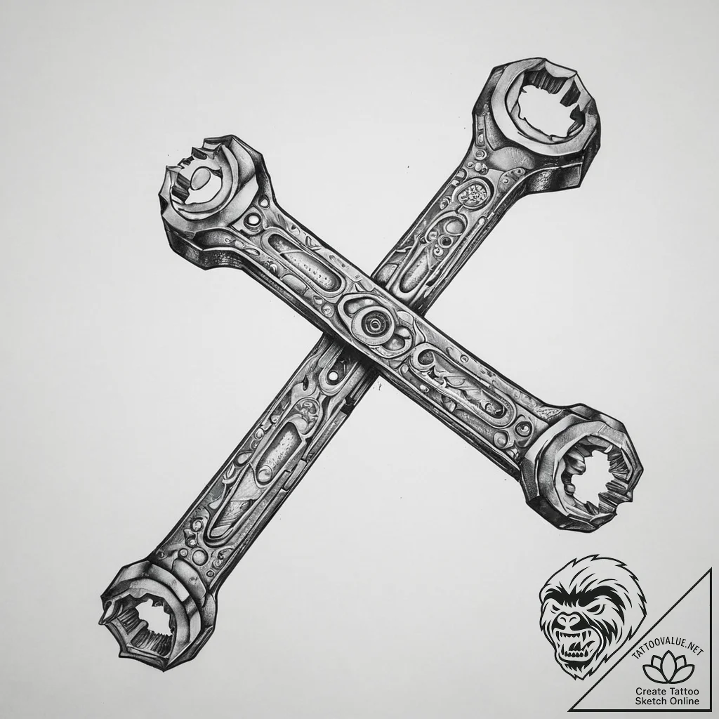 Tattoo sketch plumber pipe wrench, concept ar... - tattoo sketch (№1760126428_0, 10.10.2025 20:00) — tattoovalue.net