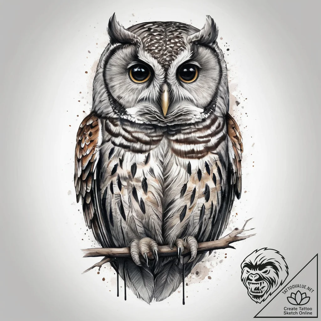 Tattoo sketch barred owl, tattoo line art, mu... - tattoo sketch (№1760127966_0, 10.10.2025 20:26) — tattoovalue.net