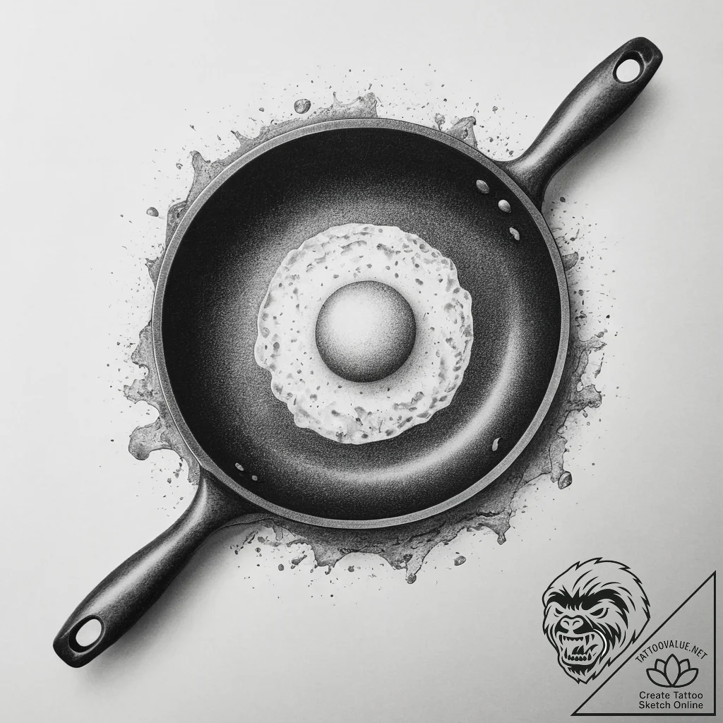 Tattoo sketch frying pan with an egg, artisti... - tattoo sketch (№1760129285_0, 10.10.2025 20:48) — tattoovalue.net