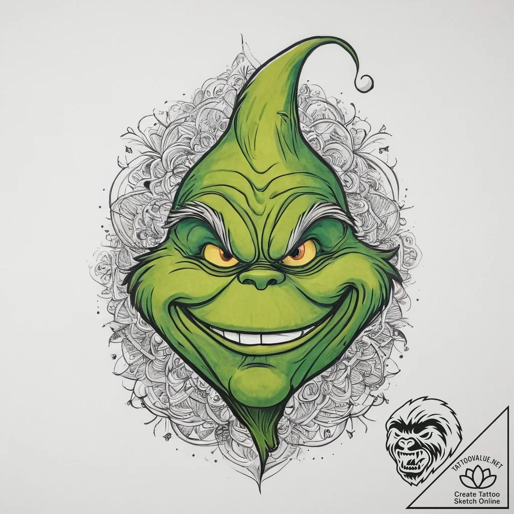 Tattoo sketch the grinch with a poem, artisti... - tattoo sketch (№1760131472_0, 10.10.2025 21:24) — tattoovalue.net