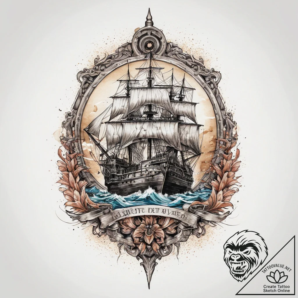 Tattoo sketch warship, tattoo flash sheet des... - tattoo sketch (№1760167775_0, 11.10.2025 07:29) — tattoovalue.net