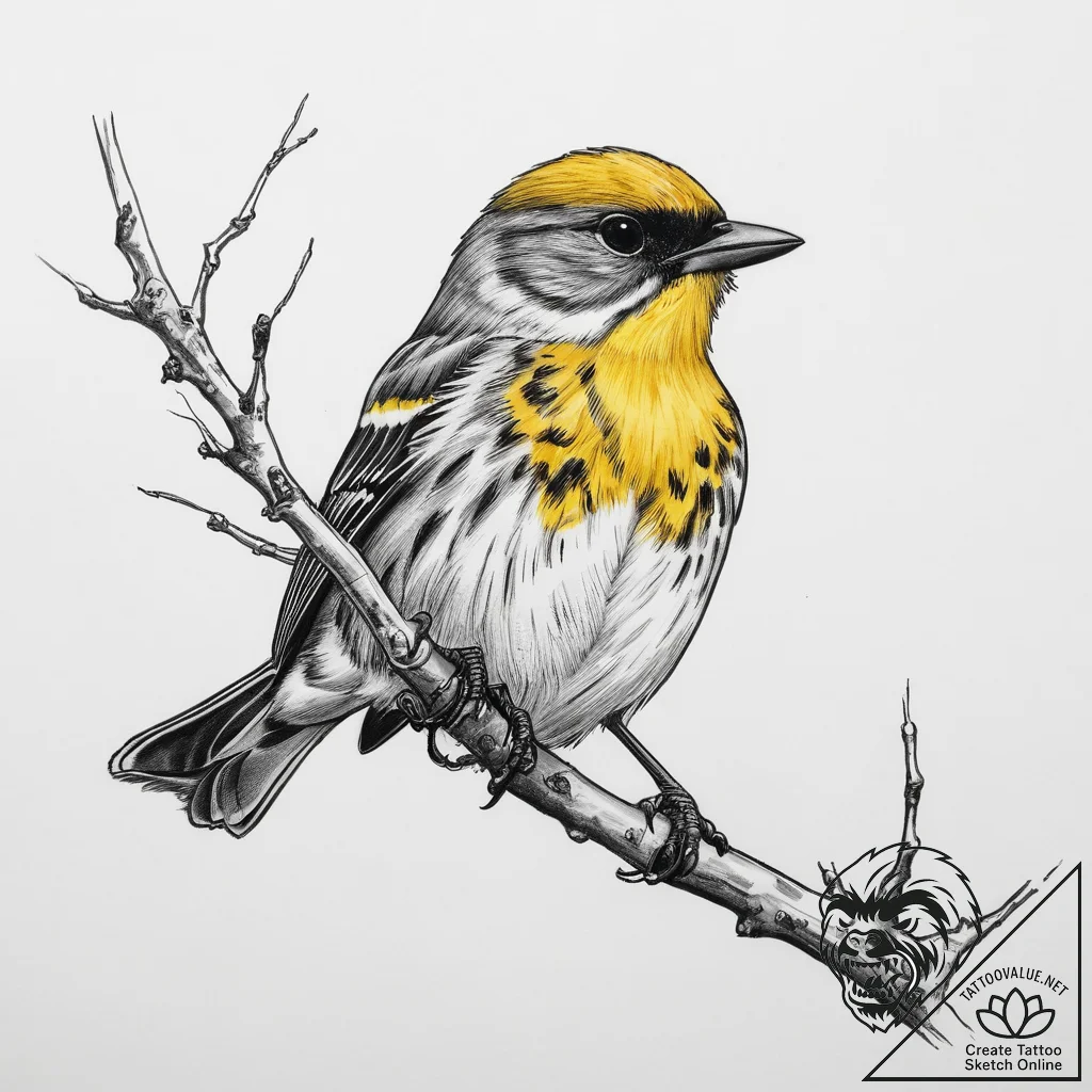 Tattoo sketch yellow-rumped warbler, concept... - tattoo sketch (№1760168208_0, 11.10.2025 07:36) — tattoovalue.net