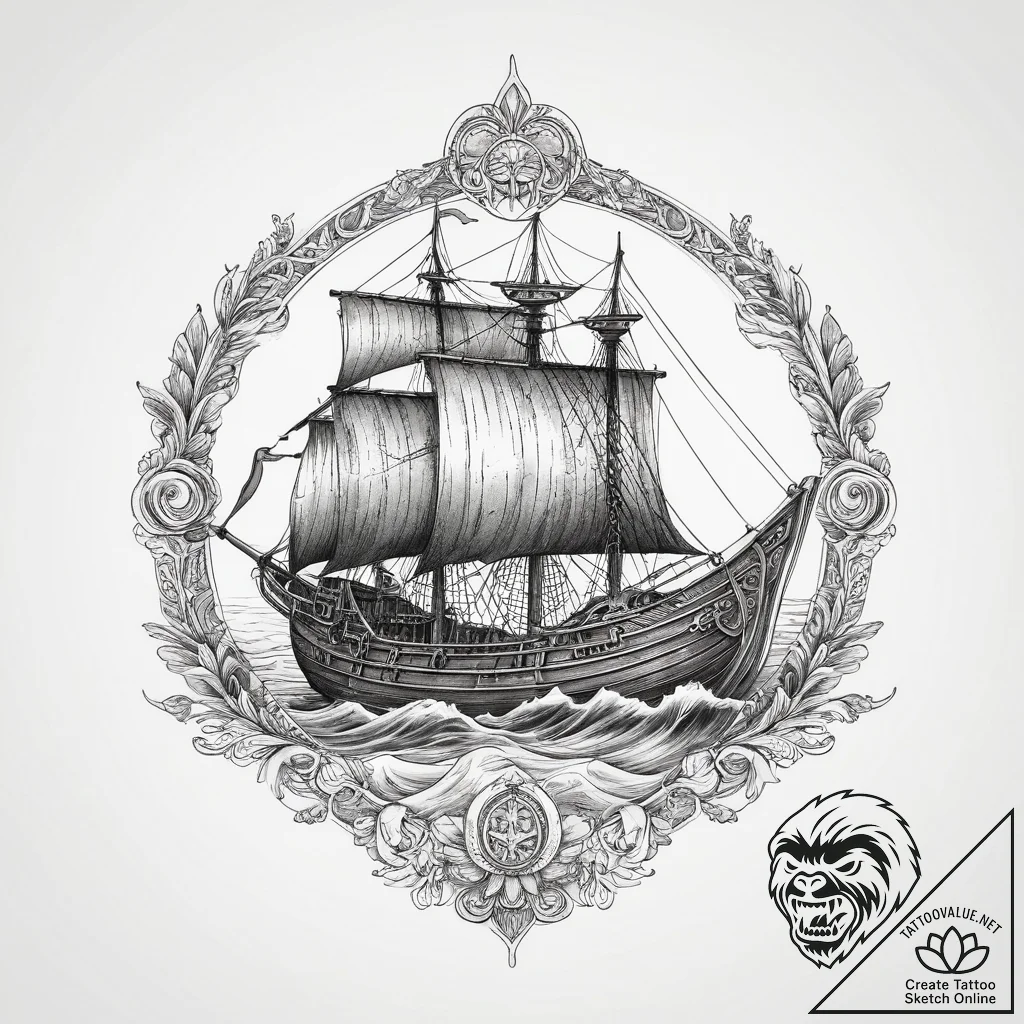 Tattoo sketch historical viking ship, tattoo... - tattoo sketch (№1760168426_0, 11.10.2025 07:40) — tattoovalue.net