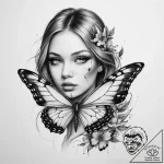 Tattoo sketch butterfly girl tattoo – tattoo sketch (№1760169296_0, 11.10.2025 07:54) — tattoovalue.net