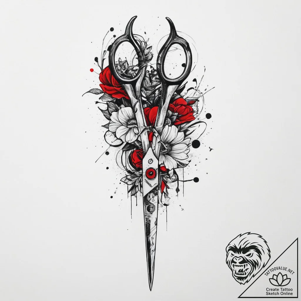 Tattoo sketch scissors, artistic tattoo sketc... - tattoo sketch (№1760170407_0, 11.10.2025 08:13) — tattoovalue.net