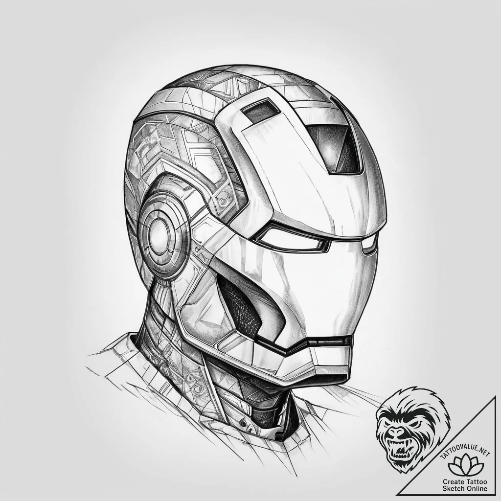Tattoo sketch iron man helmet, ink illustrati... - tattoo sketch (№1760170843_0, 11.10.2025 08:20) — tattoovalue.net