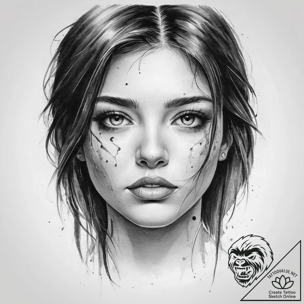 Tattoo sketch girl's face with a tear - tattoo sketch (№1760172361_0, 11.10.2025 08:46) — tattoovalue.net