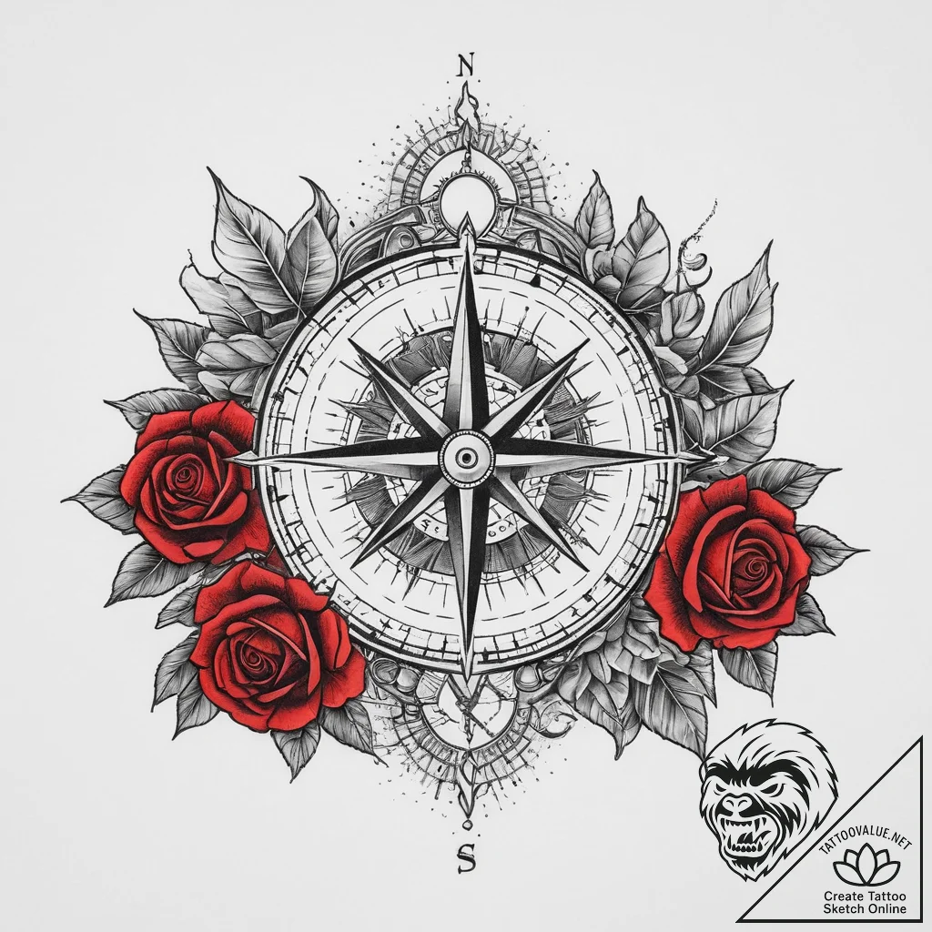 Tattoo sketch compass, tattoo sketch design,... - tattoo sketch (№1760173012_0, 11.10.2025 08:56) — tattoovalue.net