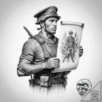 Tattoo sketch soldier with a scroll – tattoo sketch (№1760173663_0, 11.10.2025 09:07) — tattoovalue.net